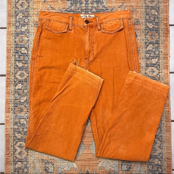 We The Free Pants - Free People Aces High Straight Leg Cord Pants Copper Orange Raw Hem 28 Pale Rust